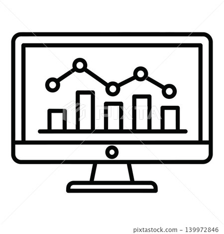 Computer monitor with line graph and bar chart on screen Computer monitor with line graph and bar chart on screen 139972846