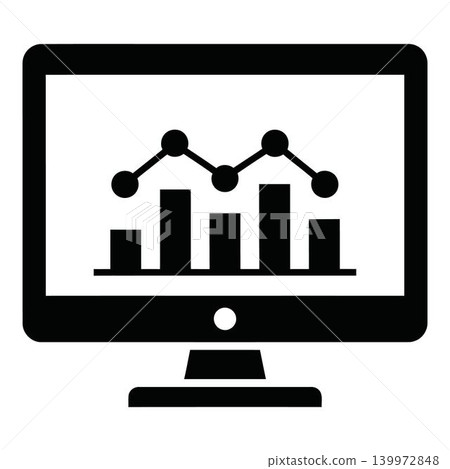 Computer monitor screen with graph and chart icons on white background Computer monitor screen with graph and chart icons on white background 139972848