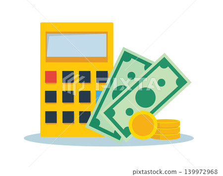 Calculator with dollar banknotes and stack of gold coins Calculator with dollar banknotes and stack of gold coins 139972968