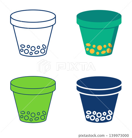 Drainage layer in a pot icon set Drainage layer in a pot icon set 139973000