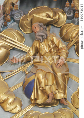God the Father statue on the altar of the Parting of the Apostles at the Church of Our Lady of Jerusalem at Trski Vrh in Krapina, Croatia God the Father statue on the altar of the Parting of the Apostles at the Church of Our Lady of Jerusalem at Trski Vrh in Krapina, Croatia 139973041