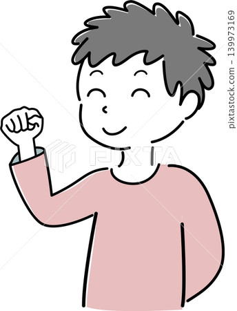 Simple illustration of a man's upper body smiling and making a victory pose (success, motivation, confidence, positivity, person image) Simple illustration of a man's upper body smiling and making a victory pose (success, motivation, confidence, positivity, person image) 139973169