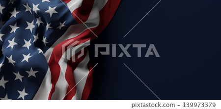 American flag with fabric texture isolated on dark blue background with copy space for America 4th of july Happy Independence day banner 3D render American flag with fabric texture isolated on dark blue background with copy space for America 4th of july Happy Independence day banner 3D render 139973379