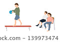 Children doing balance beam exercises while waiting their turn. 139973474