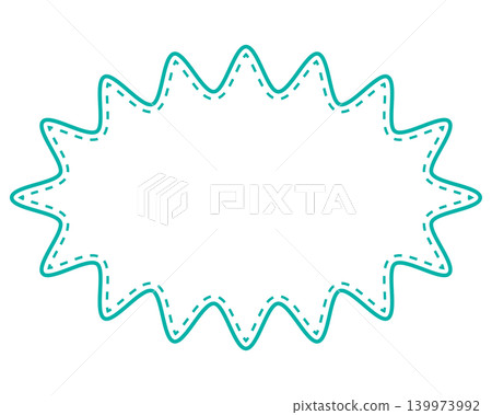 Simple colored line speech bubble with a long, rounded, jagged shape Simple colored line speech bubble with a long, rounded, jagged shape 139973992