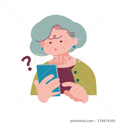 An elderly woman struggling with her smartphone An elderly woman struggling with her smartphone 139974260