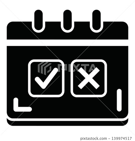 Black and white calendar icon with checkmark and cross 139974517