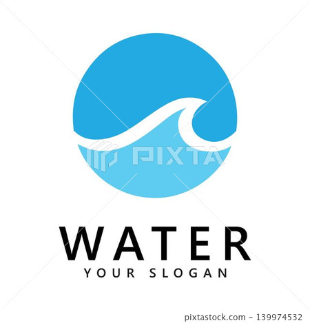 Blue wave logo design with water text on white background Blue wave logo design with water text on white background 139974532