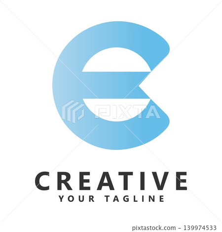 Blue letter e logo design template with creative tagline Blue letter e logo design template with creative tagline 139974533