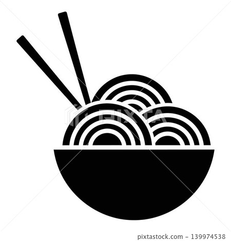Black and white illustration of noodles in a bowl with chopsticks Black and white illustration of noodles in a bowl with chopsticks 139974538