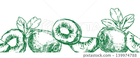 seamless border with kiwi fruit. vector illustration in sketch style. seamless border with kiwi fruit. vector illustration in sketch style. 139974788