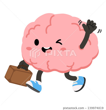 Cute Brain Character Waving With Briefcase Cute Brain Character Waving With Briefcase 139974819