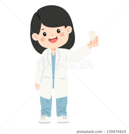 Friendly Dentist Holding Big Tooth Illustration Friendly Dentist Holding Big Tooth Illustration 139974820