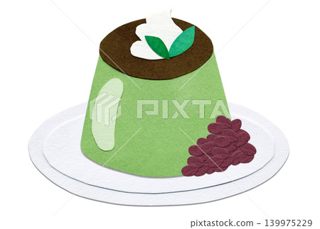 A collage illustration of matcha pudding and red bean paste. A collage illustration of matcha pudding and red bean paste. 139975229