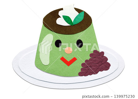 可愛的抹茶布丁人物拼貼插畫 可愛的抹茶布丁人物拼貼插畫 139975230