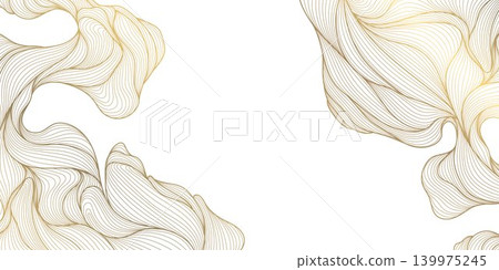 Luxury botanical pattern, golden line leaves, elegant floral art deco style, Japanese wave background, frame. Premium vector illustration, abstract organic texture, spa, tea and matcha packaging Luxury botanical pattern, golden line leaves, elegant floral art deco style, Japanese wave background, frame. Premium vector illustration, abstract organic texture, spa, tea and matcha packaging 139975245