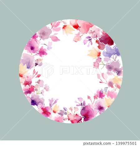 Greenery and red flowers, Round banner, watercolor tiny floral elements . Hand drawn. Not AI, vector illustration. Greenery and red flowers, Round banner, watercolor tiny floral elements . Hand drawn. Not AI, vector illustration. 139975501