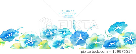 Watercolor painting. Watercolor-style vector illustration of morning glories. Summer morning glory background material. Japanese-style background. Summer greeting card. 139975534
