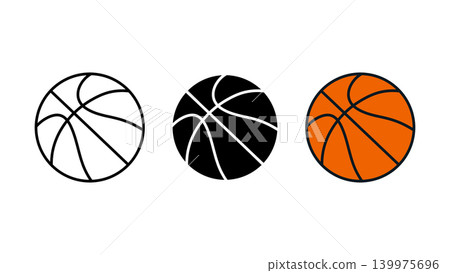 Basketball ball icon set outline silhouette and color vector isolated on white background Basketball ball icon set outline silhouette and color vector isolated on white background 139975696