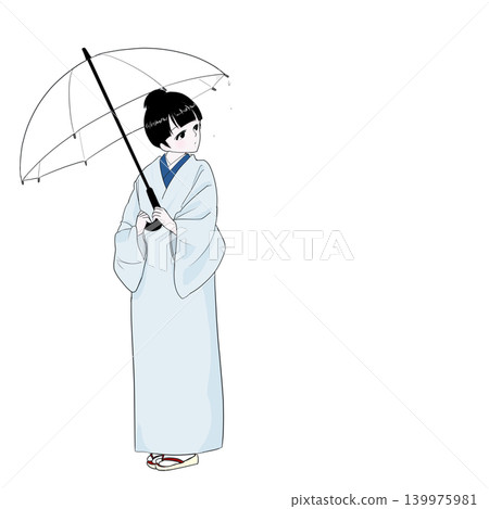 雨後，一位穿著和服的女子抬頭望向天空。 139975981