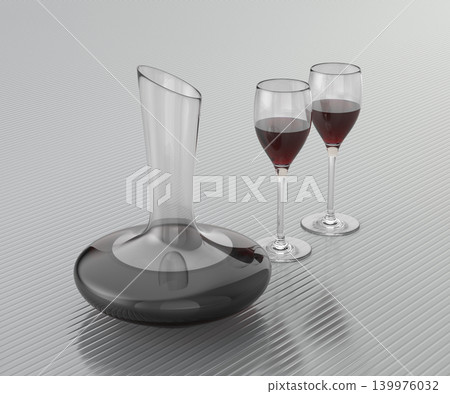 Decanter and two glasses with red wine 139976032