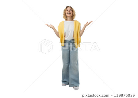 Curly haired woman smiles joyfully, image PNG Curly haired woman smiles joyfully, image PNG 139976059
