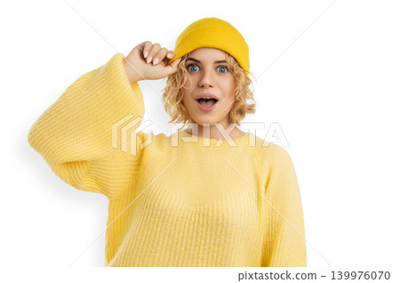 Woman with curly hair lifts her hand in reaction, PNG Woman with curly hair lifts her hand in reaction, PNG 139976070