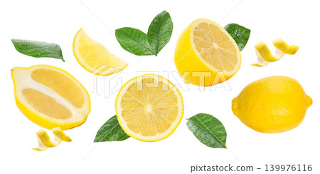 Lemons with green leaves are arranged together, PNG Lemons with green leaves are arranged together, PNG 139976116