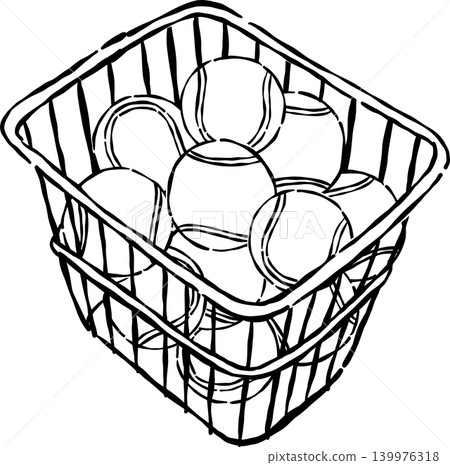 Basket of Tennis Balls Outline Whimsical Hand Drawn Basket of Tennis Balls Outline Whimsical Hand Drawn 139976318