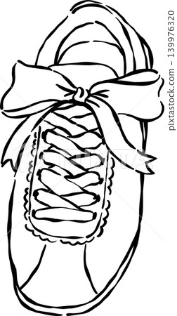 Girly Coquette Tennis Shoe Outline with Ribbon Bow Whimsical Hand Drawn 139976320