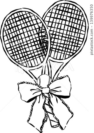Coquette Crossed Tennis Rackets Outline with Bow Whimsical Hand Drawn Coquette Crossed Tennis Rackets Outline with Bow Whimsical Hand Drawn 139976350