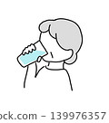 An illustration of an old woman drinking water 139976357