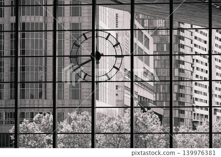 Black and White View of Rotterdam City Buildings Through Window 139976381