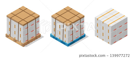 A logistics illustration depicting a large number of cardboard boxes stacked on a pallet. A logistics illustration depicting a large number of cardboard boxes stacked on a pallet. 139977272