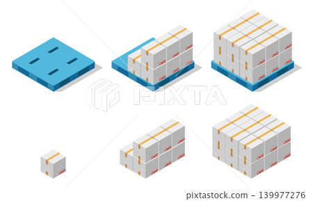 Illustrations of white cardboard boxes placed on wooden or plastic pallets. Illustrations of white cardboard boxes placed on wooden or plastic pallets. 139977276
