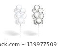 Blank white and silver round balloon bouquet mockup png, transparent background, 3d rendering. Empty decoration composition tower mock up cut out. Clear layered diy balls stack for archway template. 139977509