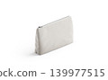 Blank canvas pouch for cosmetics mock up png, transparent background, 3d rendering. Empty linen beautician bag with zip mockup cut out. Clear cotton woman purse for makeup template. 139977515