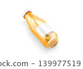 Blank transparent glass orange juice bottle with white label mockup png, transparent background, 3d rendering. Empty citrus juicy drink jar with sticker mock up cut out. Clear canned fresh beverage. 139977519