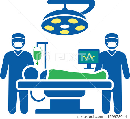 Hospital Operating Room Surgery Icon with Surgical Team and Patient Monitor Hospital Operating Room Surgery Icon with Surgical Team and Patient Monitor 139978044
