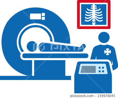 Hospital MRI Scan Room Icon with Patient and Radiologist Control Panel Hospital MRI Scan Room Icon with Patient and Radiologist Control Panel 139978045