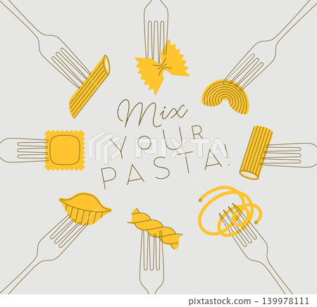 Italian mix your pasta poster different traditional types and shapes grey Italian mix your pasta poster different traditional types and shapes grey 139978111