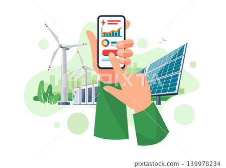 Smartphone App Electricity Energy Usage with Renewable Solar and Wind Generations Smartphone App Electricity Energy Usage with Renewable Solar and Wind Generations 139978234