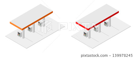 Isometric drawing of a gas station's refueling area Isometric drawing of a gas station's refueling area 139978245