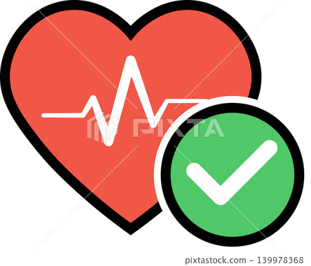 Heart Health Check Approved Icon with ECG and Verification Symbol 139978368