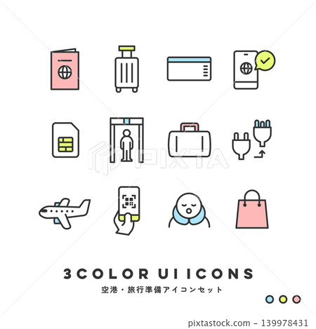 3-color icon set (airport/travel preparation) 3-color icon set (airport/travel preparation) 139978431