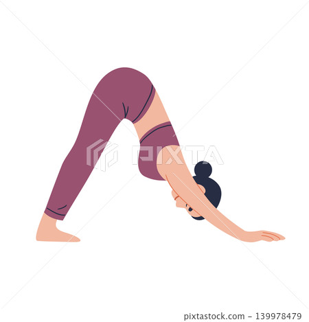 Woman practicing downward dog Woman practicing downward dog 139978479