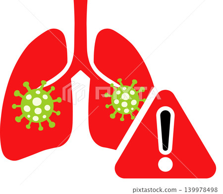 Infected Lungs Icon with Virus and Warning Sign for Respiratory Disease Concept Infected Lungs Icon with Virus and Warning Sign for Respiratory Disease Concept 139978498