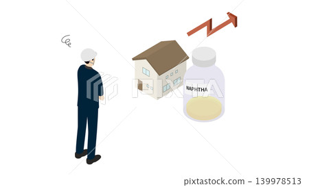 Image of rising housing construction costs due to soaring naphtha prices (labeled NAPHTHA). Image of rising housing construction costs due to soaring naphtha prices (labeled NAPHTHA). 139978513