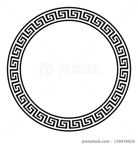 Greek round frame. Patterns of Greece, ancient Rome. Circle european border. Greek meander. Typical egyptian, assyrian and greek motives. Template for laser cutting or plotter cutting. Greek round frame. Patterns of Greece, ancient Rome. Circle european border. Greek meander. Typical egyptian, assyrian and greek motives. Template for laser cutting or plotter cutting. 139978920