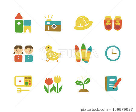 A set of colorful, paper-cut style illustration icons for kindergartens and daycare centers. A set of colorful, paper-cut style illustration icons for kindergartens and daycare centers. 139979057